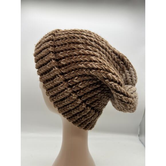 Knit Woven Chunky Brown Beighe Beanie Knit Hat Boho Outdoors Unisex X-Small - Picture 5 of 8